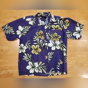 EUC Kai-Veikau purple floral hawaiian print shirt